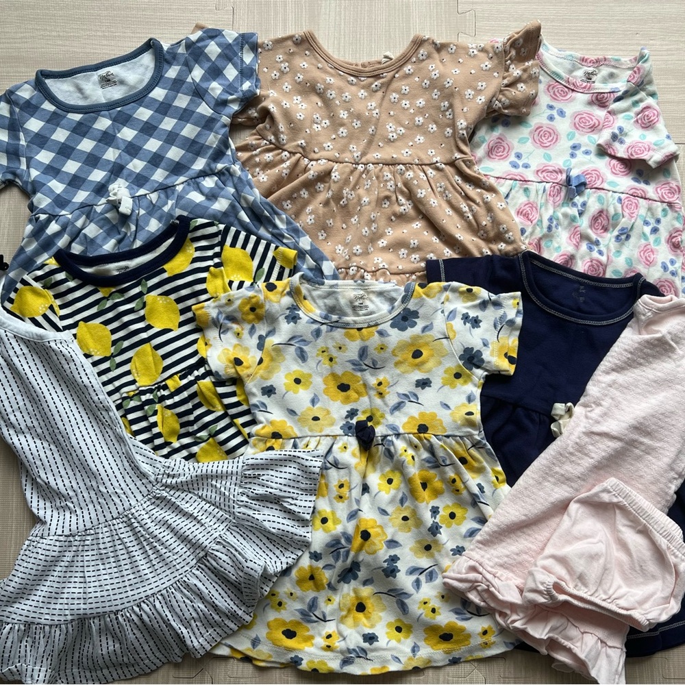 Organic cotton baby girl summer dresses bundle of 7 dresses size 18 months